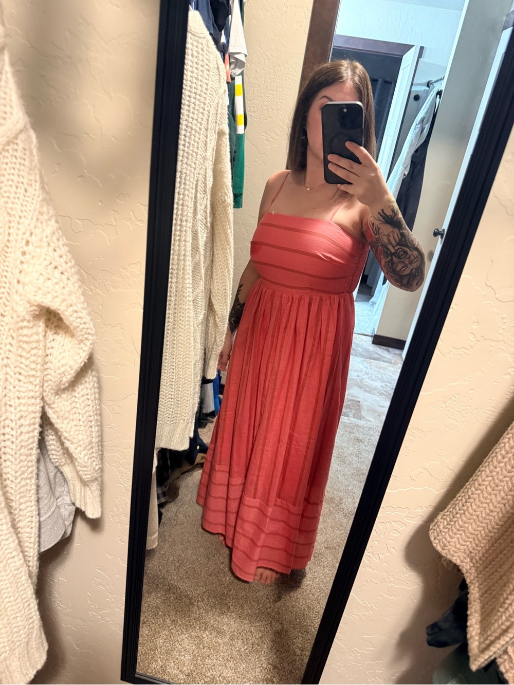 Women’s Coral Maxi Sundress with Spaghetti Straps